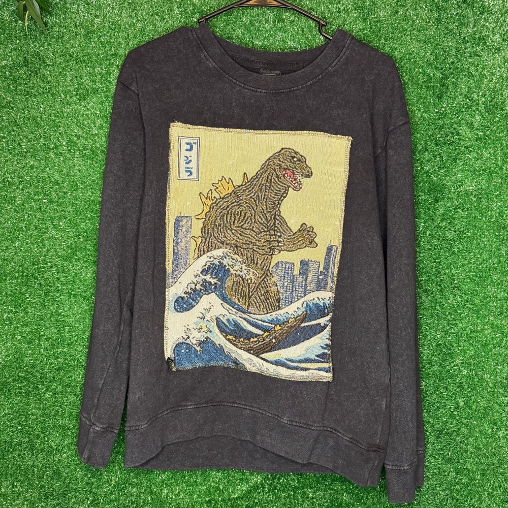 Godzilla Japanese Great Wave Tapestry Graphic Sweatshirt Size Small